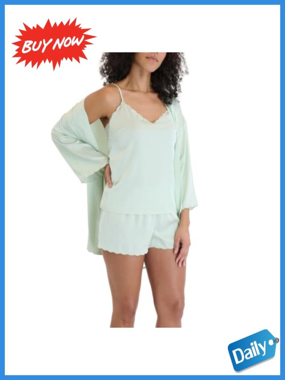 Satin 3-Piece Pajama Set Cami Shorts Robe Sleep Lounge